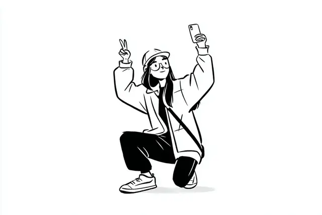 A simple black-and-white illustration of a [subject] in [outfit]