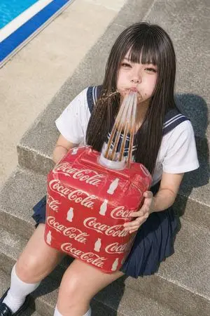 Schoolgirl With Giant Soda Cube
