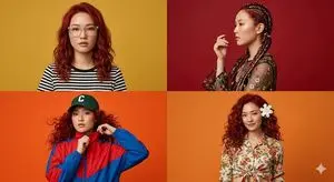 Four-Panel Fashion Collage of a Woman with Red Hair