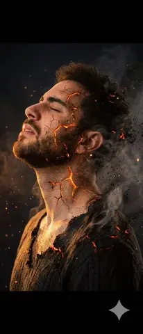 Side Profile Photo of Man in Pain with Molten Fissures