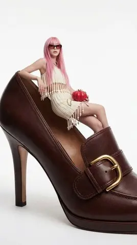 Fashion Editorial: Woman on Giant High-Heel Shoe