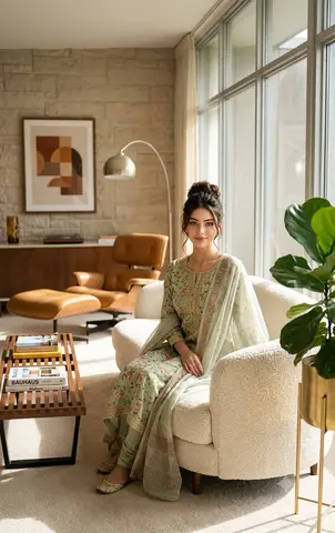 Mid-Century Modern Interior Girl Portrait