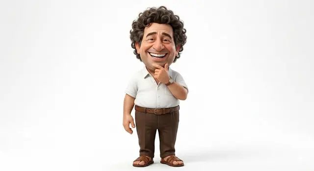 A highly detailed 3D caricature of a cheerful man