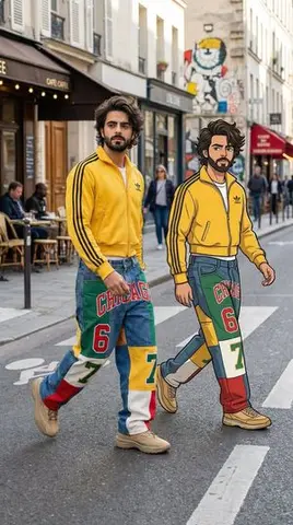 Mixed Media Y2K Street Style with Cartoon Companion