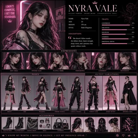 high-resolution vertical character concept poster with a luxury pink