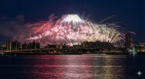 Photorealistic Long-Exposure Fireworks over a City Skyline