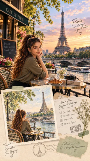 Social Media Post - Paris Café Travel Scrapbook Collage