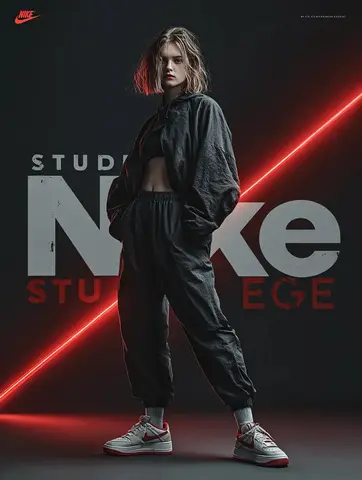 A dynamic fashion advertisement for Nike showing a hyper-realistic