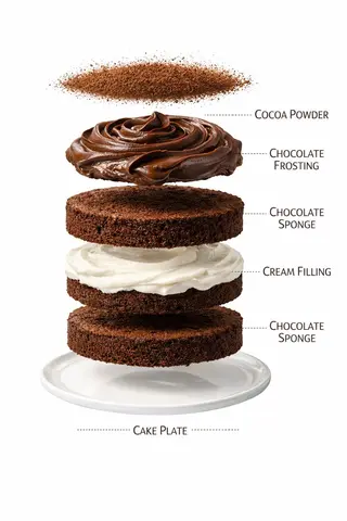 Ultra-realistic premium food photography of a layered chocolate cake