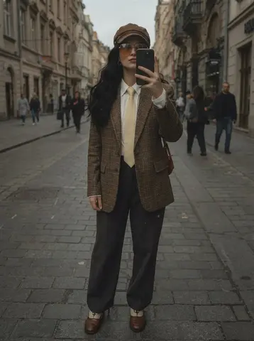 A stylish woman taking a mirror selfie on a