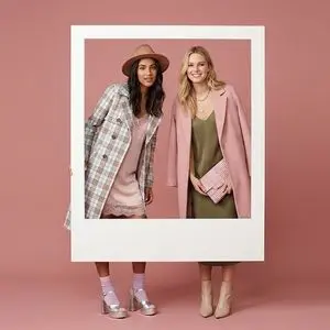 Fashion editorial with two models in a polaroid frame