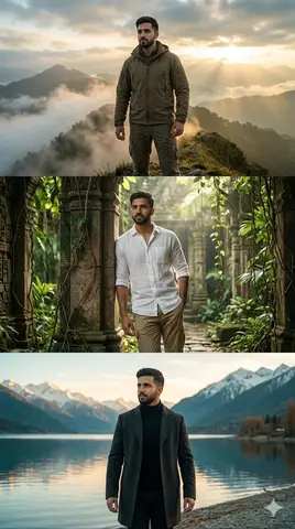 hyper-realistic three-panel vertical cinematic collage in 9:16 aspect ratio