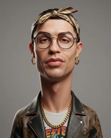 exaggerated stylized 3D caricature character portrait with strong intentional