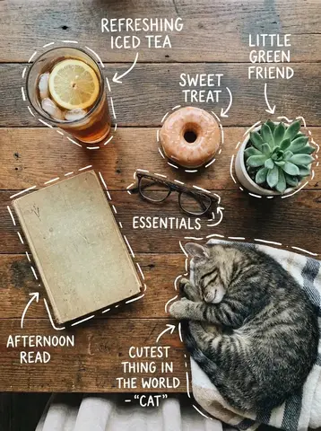 Top-down flat lay on a rustic wooden table, cozy