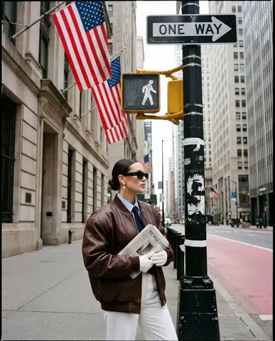 Ultra-realistic street fashion editorial photograph in New York City