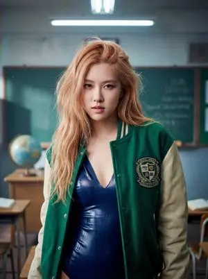 Cinematic Portrait of Rosé (BLACKPINK) in Retro High School Setting