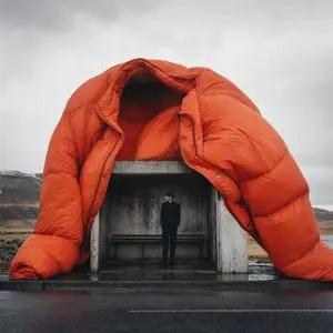 Surreal Orange Puffer Bus Stop Editorial