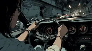 Anime Tunnel Driving Cockpit Scene