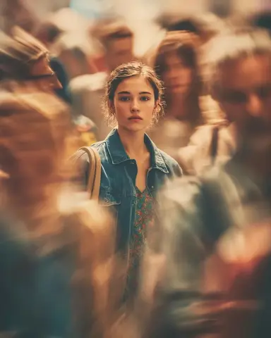 Cinematic portrait of a young person standing still in