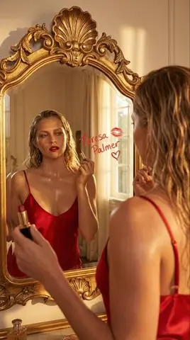Cinematic Mirror Reflection Portrait with Lipstick Writing