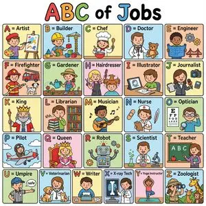 Colorful 'ABC of Jobs' Educational Poster