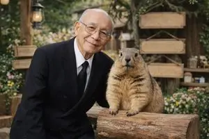 Elderly Man and Marmot Portrait