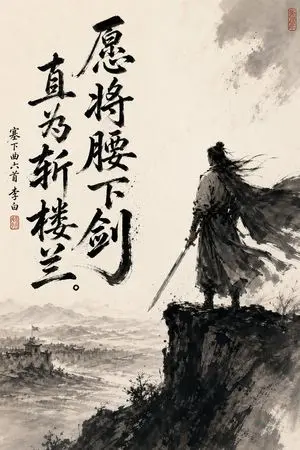 Chinese Ink Swordsman and Calligraphy