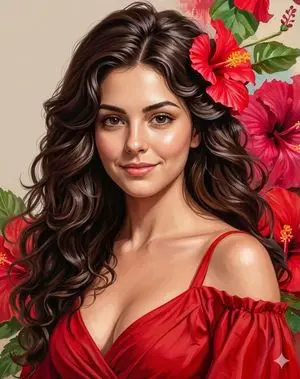 Romantic Digital Portrait with Hibiscus