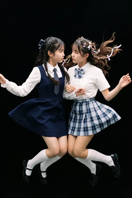 Floating Schoolgirl in Dark