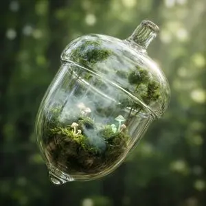 Hyper-Realistic 3D Simulation Prompt: Acorn Capsule Forest