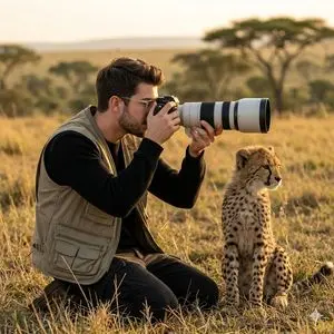 Wildlife Photographer with Cheetah Cub