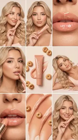 Luxury Peach Lip Campaign 3x3 Grid