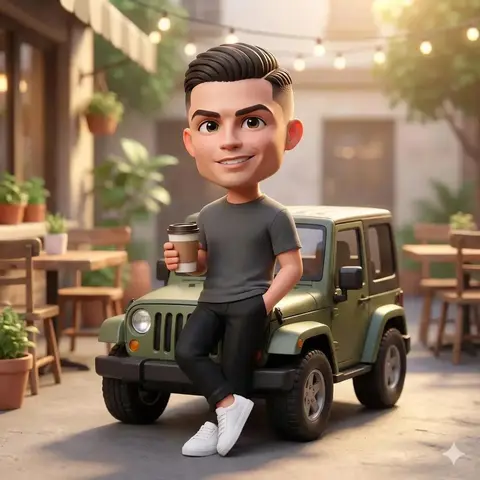 Ultra-detailed 3D chibi-style character with a big head and