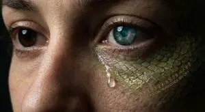 Alien-human hybrid sorrow portrait