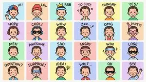LINE-style Q-version emoji portrait grid