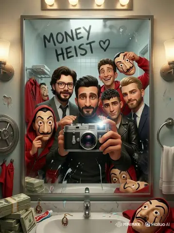 Cinematic mirror selfie scene inspired by a retro 80s