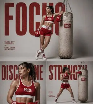 3-panel fitness boxing poster prompt