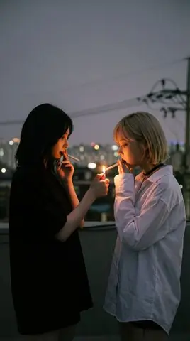aespa Karina and Winter Cigarette Lighting Prompt for Nano Banana Pro