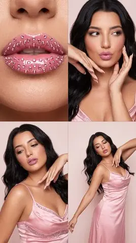 2x2 Editorial Grid: Pink Rhinestone Lips and Dance Fashion