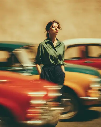 Cinematic Realism, Editorial Fashion Mood, Nostalgic 1970s Film Look Standing Still, Hands