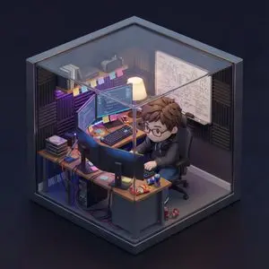 Isometric 3D Miniature Room with Chibi Character Prompt