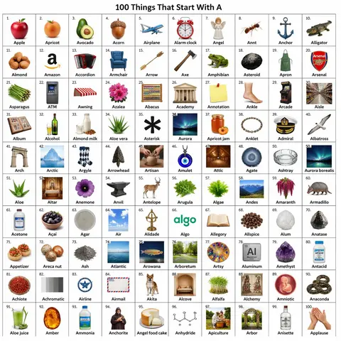 百件A字头物品矩阵图