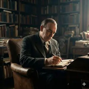 Cinematic Image of Keynes Writing