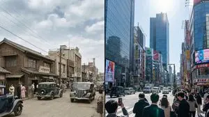 Split-screen time-lapse of same location by coordinates