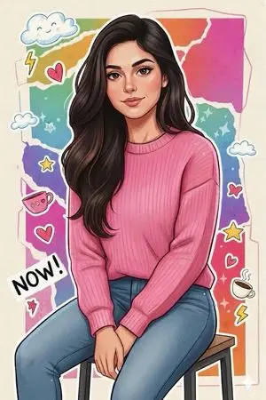 Vibrant Sticker Art Illustration of a Young Woman
