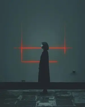 Cyberpunk woman in neon frame