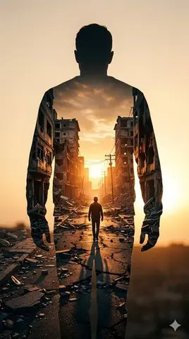 Double Exposure Somber City Silhouette