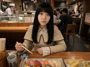 Photorealistic Sushi Counter Dinner Portrait