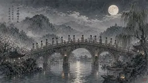 Moonlit Twenty-Four Bridges Painting