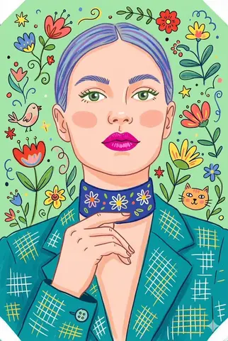 Whimsical Folk-Art Illustration Scene